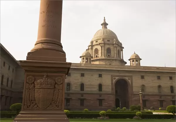 One of the four dominion columns stands in front of the North Block Secretariat Building in New Delhi
