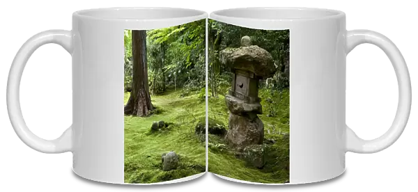 A rugged stone lantern accents a moss garden at Sanzenin Temple in Ohara