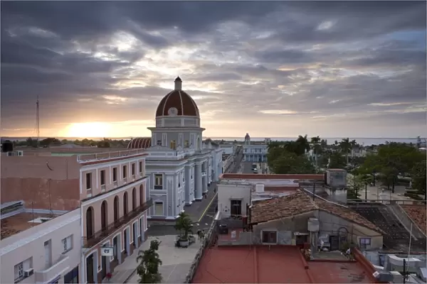 View over Parque Jose Marti at sunset from the roof of the Hotel La Union