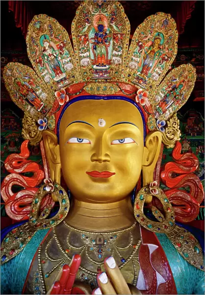 Statue of Maitreya Buddha, Thiksey Gompa, Ladakh, Jammu and Kashmir, India, Asia
