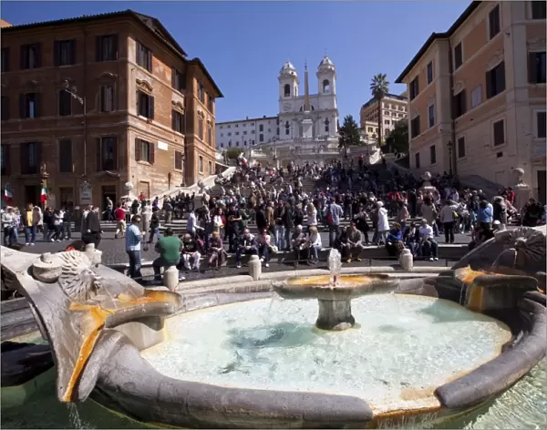 Barcaccia fountain, Spanish Steps and Piazza di Spagna, Rome, Lazio, Italy, Europe