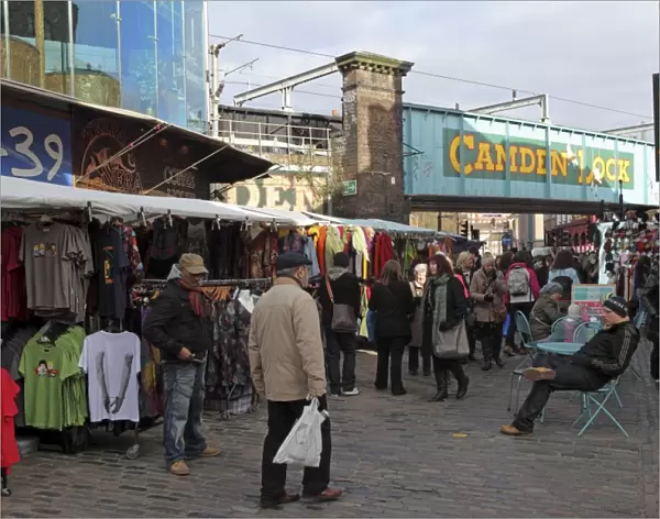 Shoppers visit the market at Camden Lock in London, England, United Kingdom, Europe
