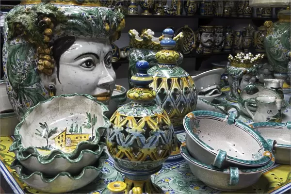 Locally made ceramics, Caltagirone, Sicily, Italy, Europe