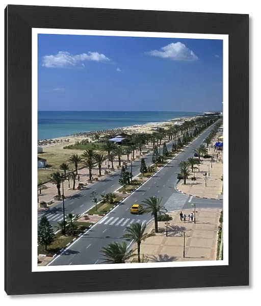 View along beach front from roof of Lella Baya Hotel, Yasmine Hammamet