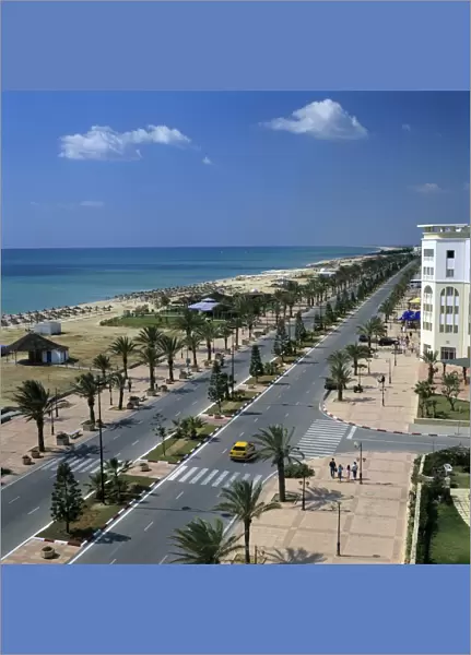 View along beach front from roof of Lella Baya Hotel, Yasmine Hammamet
