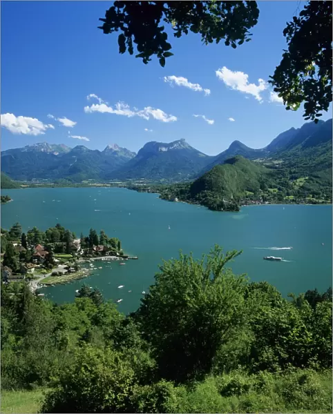 View over village and Lake Annecy, Talloires, Lake Annecy, Rhone Alpes, France, Europe