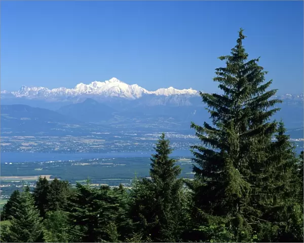 Mont Blanc range viewed from Col de la Faucille, near Gex, Rhone Alpes, France, Europe