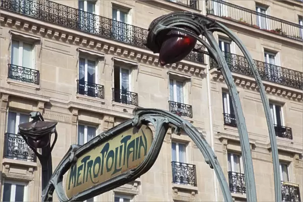 Traditional Parisian Metro sign, Paris, France, Europe