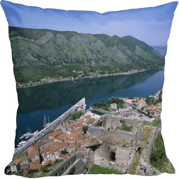 View over old town and bay from fortress of St. Ivan, Kotor, UNESCO World Heritage Site, The Boka Kotorska (Bay of Kotor), Montenegro, Europe
