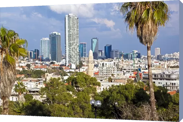 Downtown buildings viewed from HaPisgah Gardens (The Summit Garden), Jaffa, Tel Aviv, Israel, Middle East