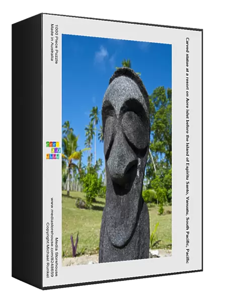 Carved statue at a resort on Aore islet before the Island of Espiritu Santo, Vanuatu, South Pacific, Pacific