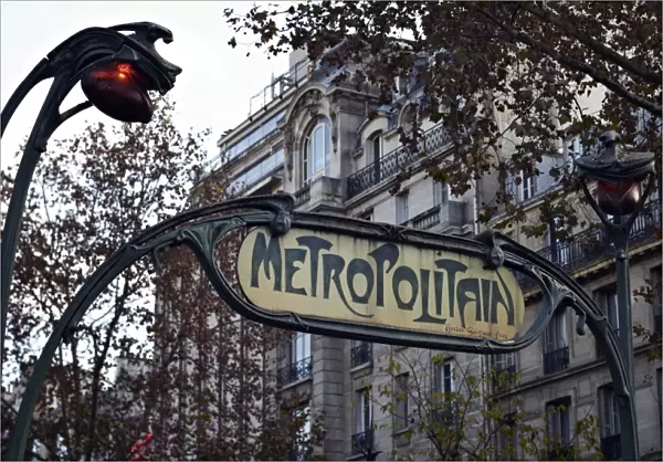 Metropolitain sign and entrance to the Paris Metro, Paris, France, Europe