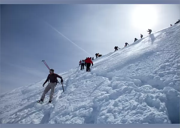 Ski touring in the Alps, ascent to Punta San Matteo, on the border of Lombardia and Trentino-Alto Adige, Italy, Europe