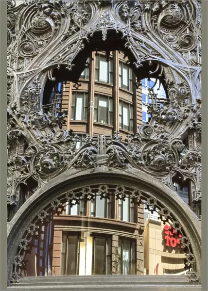 Art nouveau ornamentation on Carson Pirie Scott Building, Chicago, Illinois, United States of America, North America