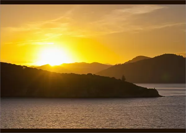 Queen Charlotte Sound at sunset, Picton, Marlborough Region, South Island, New Zealand, Pacific