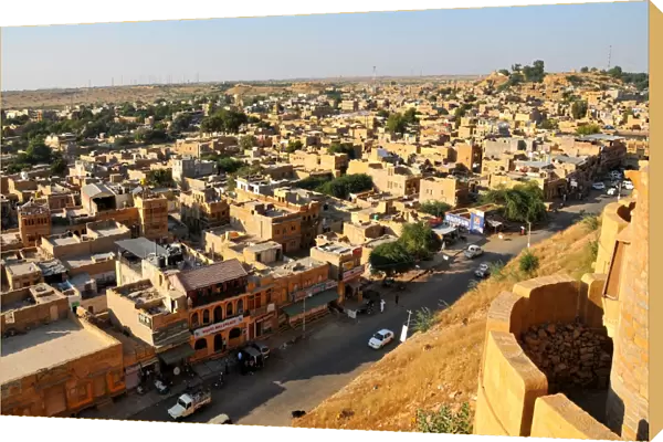 View from the fortifications, Jaisalmer, Rajasthan, India, Asia