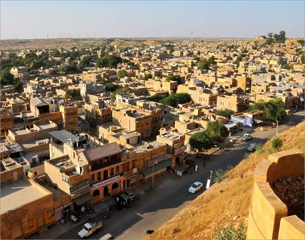 View from the fortifications, Jaisalmer, Rajasthan, India, Asia