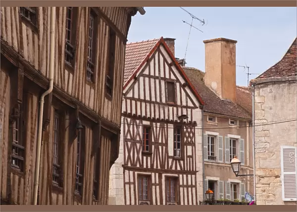 Half timbered houses in the village of Noyers sur Serein in Yonne, Burgundy, France, Europe