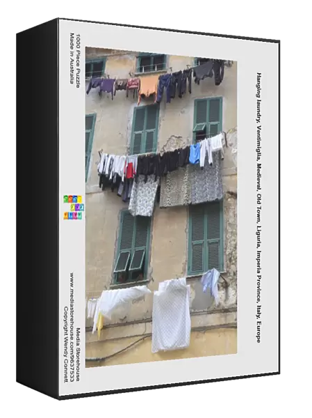 Hanging laundry, Ventimiglia, Medieval, Old Town, Liguria, Imperia Province, Italy, Europe