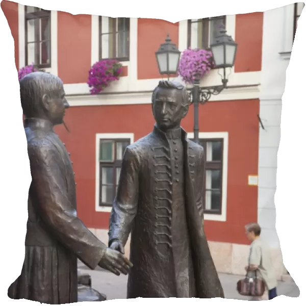 Statue of Anyos Jedlik and Gergely Czuczor in Szechenyi Square, Gyor, Western Transdanubia, Hungary, Europe
