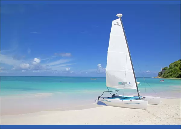 Beach and hobie cat, Long Bay, Antigua, Leeward Islands, West Indies, Caribbean, Central America