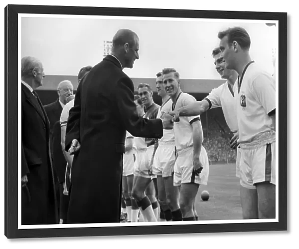 Duncan Edwards is introduced to Prince Philip before the 1957 FA Cup Final