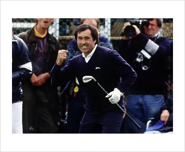 Seve Ballesteros punches the air after his chip on the way to winning the 1988 Open Championship