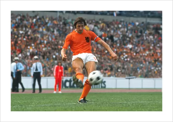 Johan Cruyff crosses the ball at the 1974 World Cup