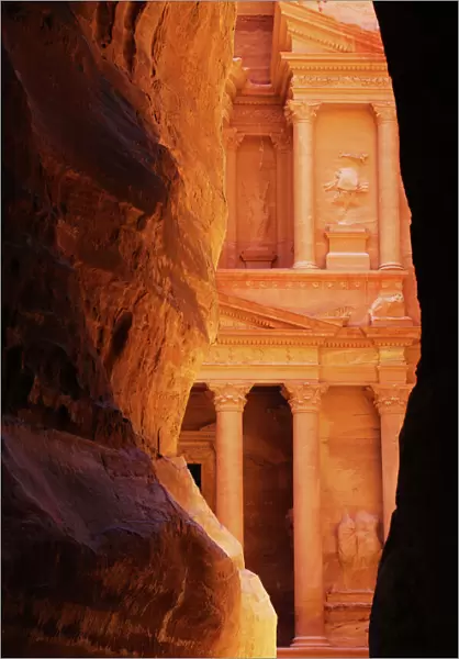 View of the Treasury, Al-Khazneh, from the Siq, Petra, Jordan