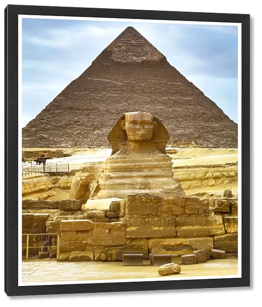 The Great Sphinx statue and the Pyramid of Khafre on the Giza Plateau, Cairo, Egypt