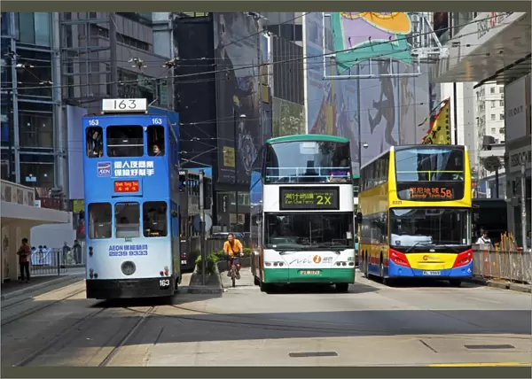 Traditional Double-Decker Tram and buses, Hong Kong, China