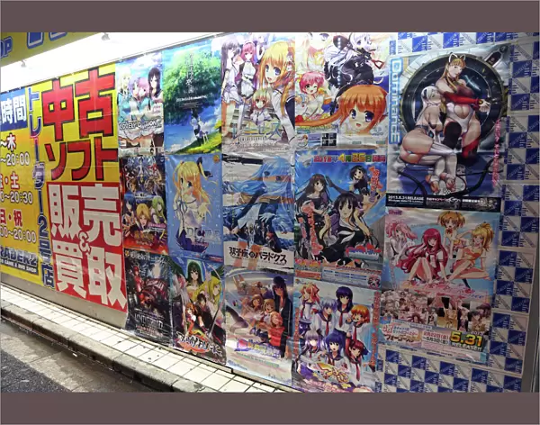 Japanese manga and anime advertising posters in Akihabara Electric Town in Tokyo, Japan