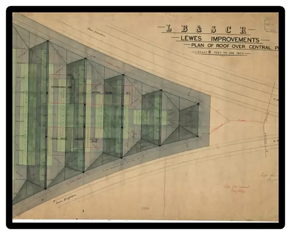 LB&SCR Lewes Improvments - Plan of Roof over Central Platform [1889]