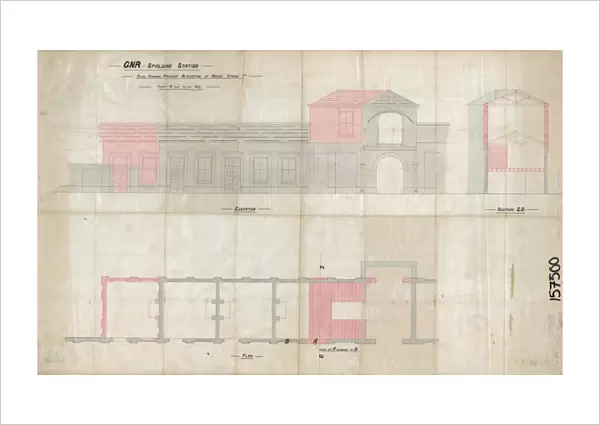 G. N. R spalding Station Plan Showing Proposed Alterations of Bridge Stairs [C1869-1870s]