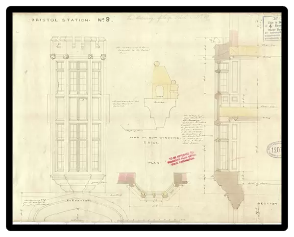 Bristol Station No. 8 Elevation, Plan and Section of Window [c1840s]
