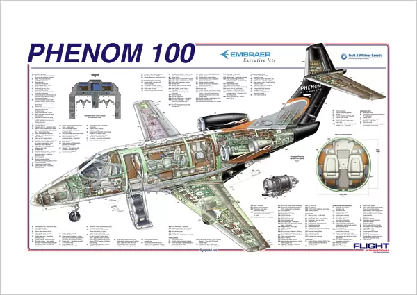 Cutaway Posters, Business Aircraft Cutaways, Embraer PHENOM 100 POSTER