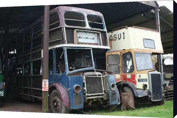 Vintage buses at Bishops Lydeard station, Somerset, UK