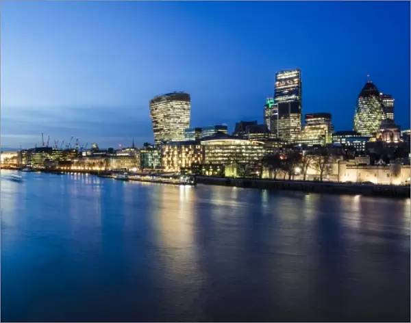 View of The Shard & City Hall from Tower Bridge at night, London, England