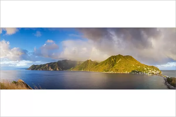 Dominica, St. Mark Parish, Scotts Head. An elevated view of the West Coast of Dominica