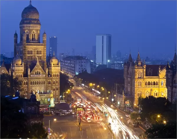 View over Victoria terminus or Chhatrapati Shivaji terminus (CST) and central Mumbai