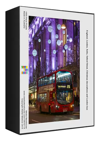 England, London, Soho, Oxford Street, Chirstmas decorations and London bus