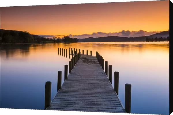 Monk Jetty at Sunset, Coniston Water, Lake District National Park, Cumbria, England