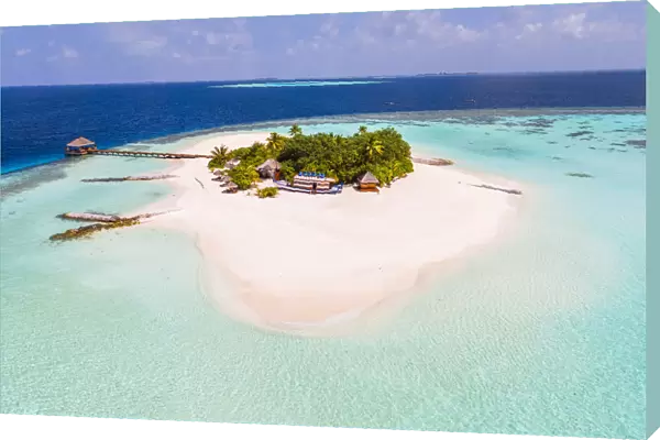 Aerial drone view of a tropical island, Maldives