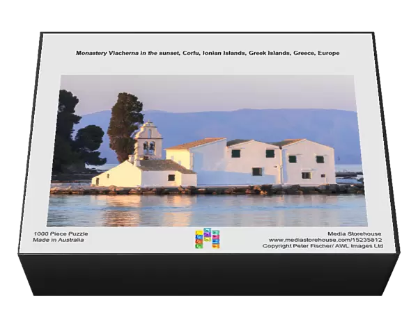 Monastery Vlacherna in the sunset, Corfu, Ionian Islands, Greek Islands, Greece, Europe