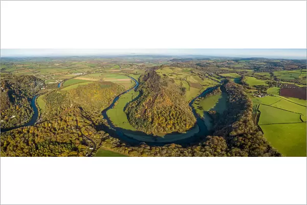 Aerial view of the Wye valley towards Ross on Wye, Symonds Yat, Forest of Dean, Gloucestershire
