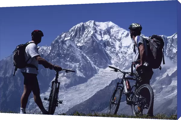 Mountain bikers stop on their circuit of Mont Blanc