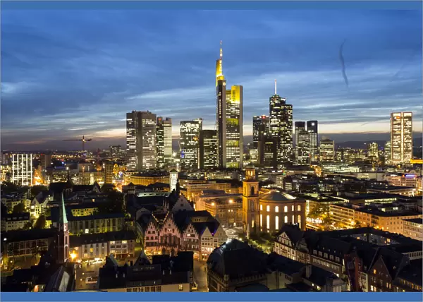 Elevated view over Romer Square and the financial district, Frankfurt am Main, Hesse