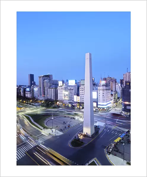 Argentina, Buenos Aires Province, City of Buenos Aires, Twilight view of 9 de Julio