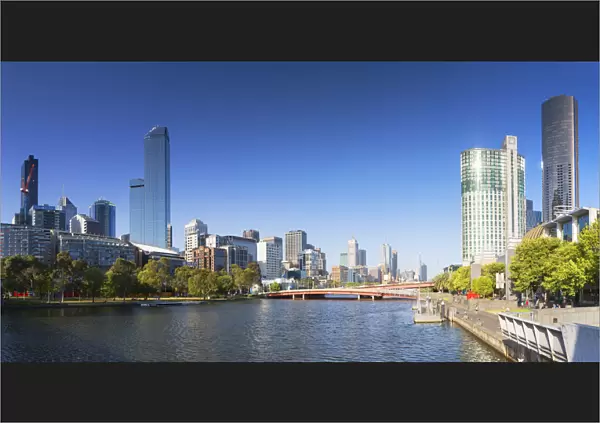 View of Melbourne skyline along Yarra River, Melbourne, Victoria, Australia