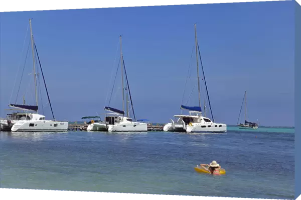 Yachts moored at San Pedro, Ambergris Caye, Caribbean, Central America